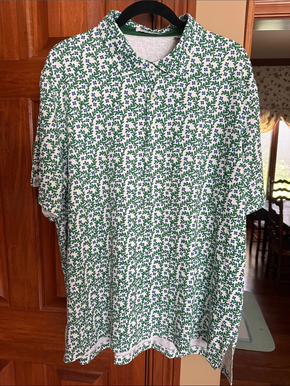 Ashworth White Polo with Green and Blue Leaf Motif